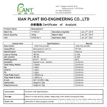 Blanchiment de la peau CAS 53936-56-4 Poudre de désoxyarbutine